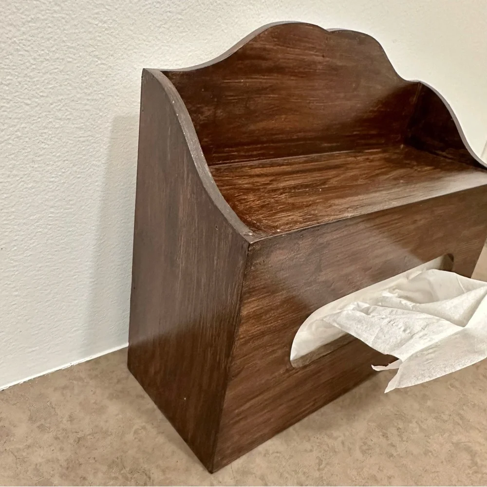 Vintage Primitive Rustic Wooden Rectangular Tissue Box Cover Wall Holder Rare